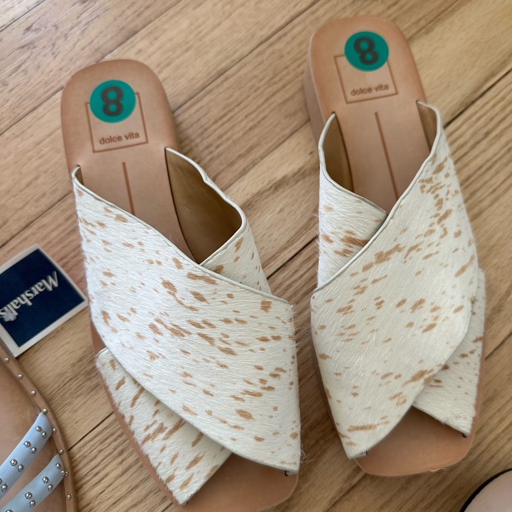 Dolce Vita Cream and Brown Crossover Sandals